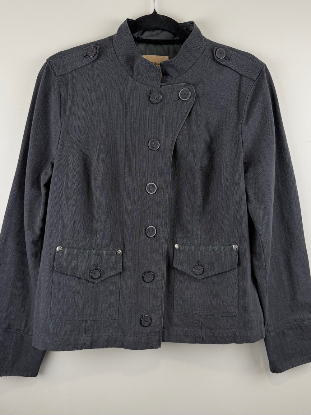 Ruff Hewn Women's Stand collar Gray Front Pockets Jacket Size L